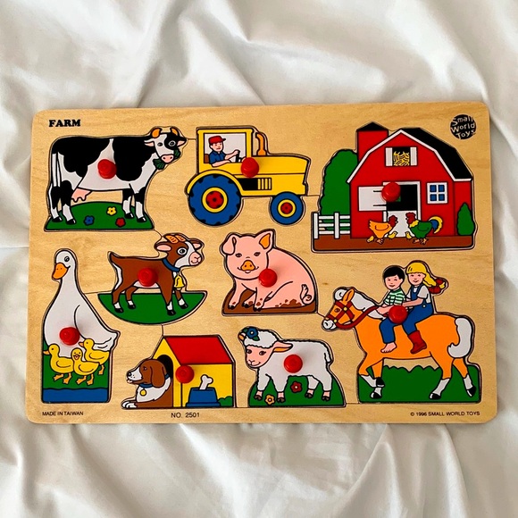 Vintage Farm Animal Educational Chunky Wooden Puzzle for Kids - Picture 1 of 2